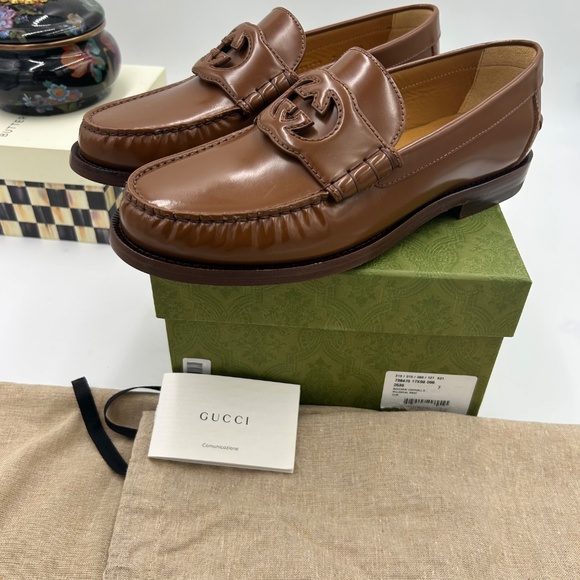Men’s Gucci interlocking G leather loafers size 7 fits 8 US  made in Italy - Picture 10 of 10